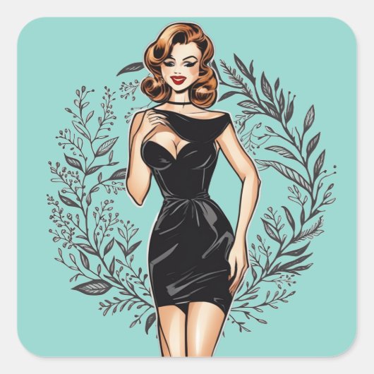 Chique LBD Illustratie Sticker (Voorkant)