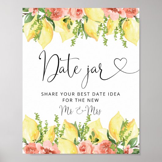 Chique Lemon Floral Date Jar Vrijgezellenfeest Poster (Voorkant)