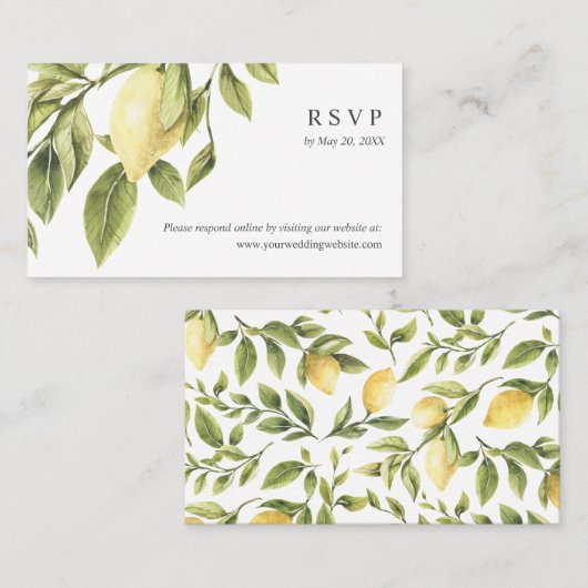 Chique Lemon verlaat Bruiloft RSVP Online Website Visitekaartje (Voorkant / Achterkant)