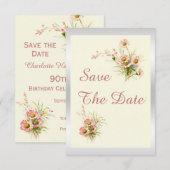 Chique lente bloemen 90ste verjaardag save the date (Voorkant / Achterkant)