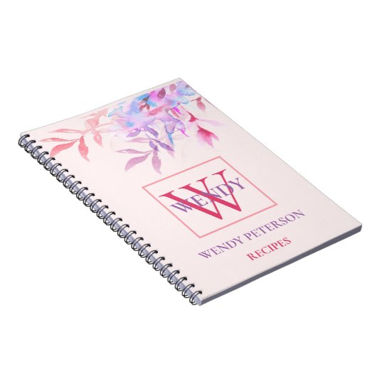 Chique lente bloemenroze Monogram Recept Kookboek Notitieboek (Rechterzijde)