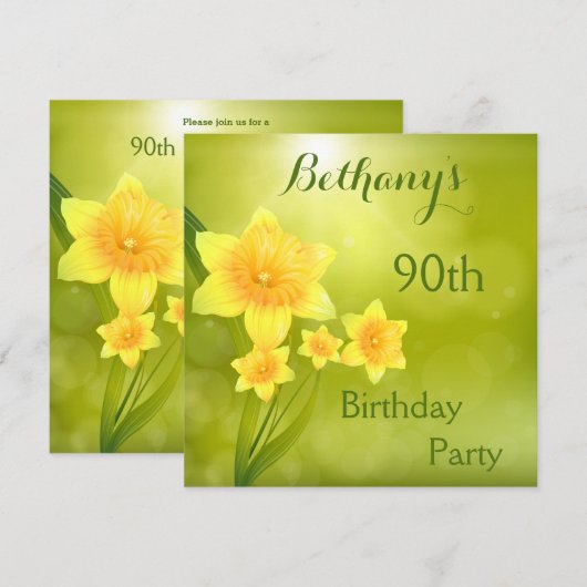 Chique lente Daffodils Bokeh 90ste verjaardagsfees Kaart (Voorkant / Achterkant)