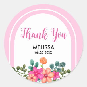 Chique lente Flora groen zacht roze dank u Ronde Sticker