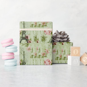 chique lente mint roze bloem paris eiffeltoren cadeaupapier