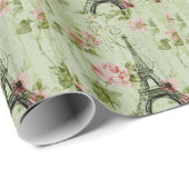 chique lente mint roze bloemrijke paris eiffeltore cadeaupapier (Rol Hoek)