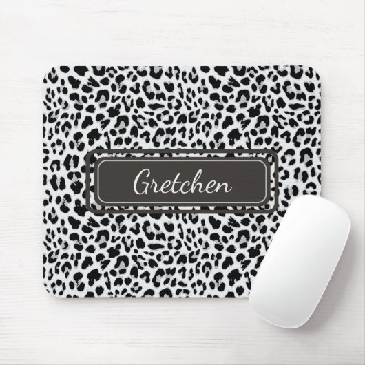Chique Leopard Dierenprint Zwart en Grijs Mousepad Muismat (Met muis)