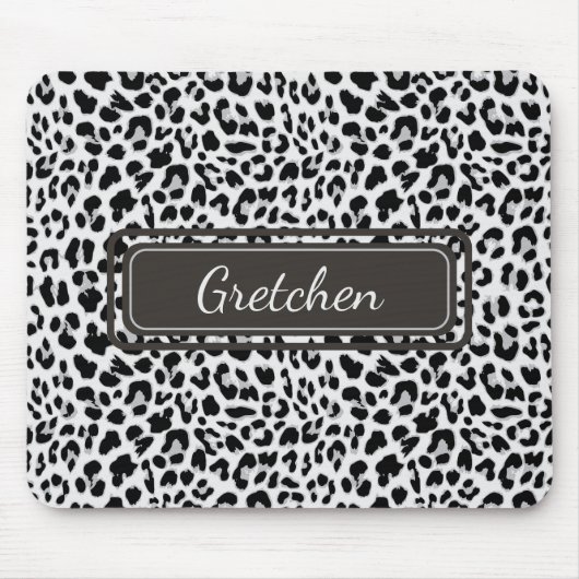 Chique Leopard Dierenprint Zwart en Grijs Mousepad Muismat (Voorkant)