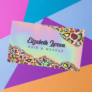Chique Leopard Iridescent Holografisch Haar Salon Visitekaartje