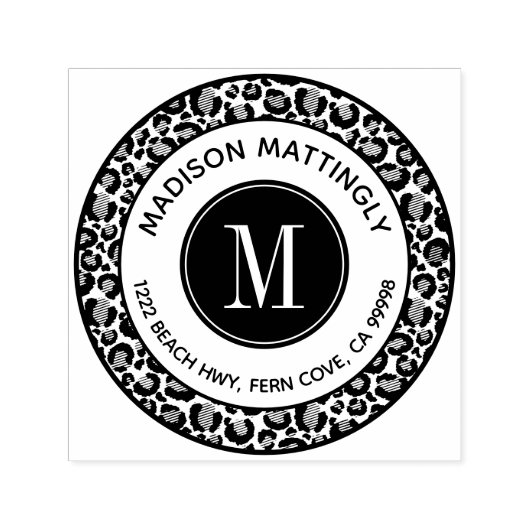 Chique Leopard Spots Boho Monogram Retouradres Zelfinktende Stempel (Design)