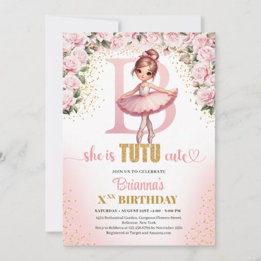 Chique letter B monogram ballerina meisje verjaard Kaart (Voorkant)