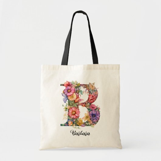 Chique letter B | Whimsical Bloemenbrief Monogram Tote Bag (Voorkant)