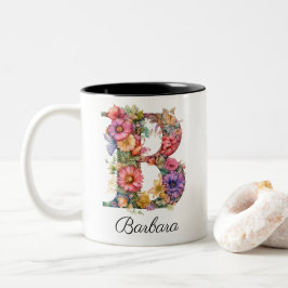 Chique letter B | Whimsical Bloemenbrief Monogram Tweekleurige Koffiemok
