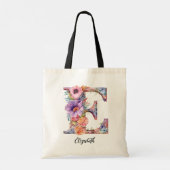 Chique letter E | Whimsical Bloemenbrief Monogram Tote Bag (Achterkant)
