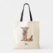 Chique letter L | Whimsical Bloemenbrief Monogram Tote Bag (Achterkant)