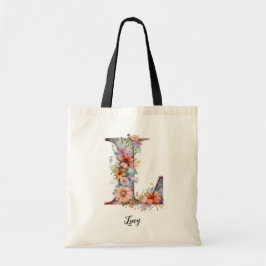 Chique letter L | Whimsical Bloemenbrief Monogram Tote Bag