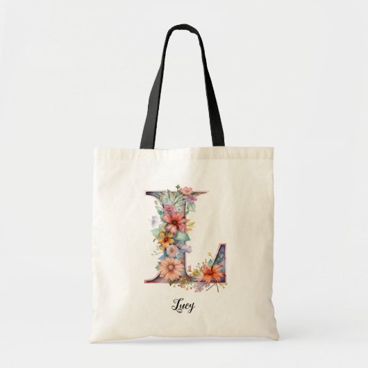 Chique letter L | Whimsical Bloemenbrief Monogram Tote Bag (Voorkant)