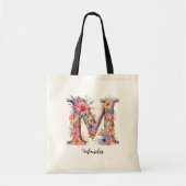 Chique letter M | Whimsical Bloemenbrief Monogram Tote Bag (Voorkant)