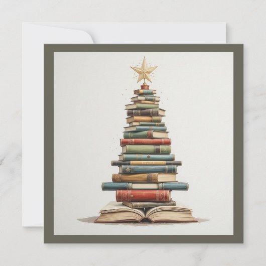  chique leuke kerstboom gemaakt van boeken feestdagenkaart (Voorkant)