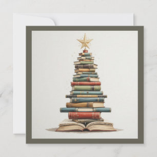 chique leuke kerstboom gemaakt van boeken feestdagenkaart