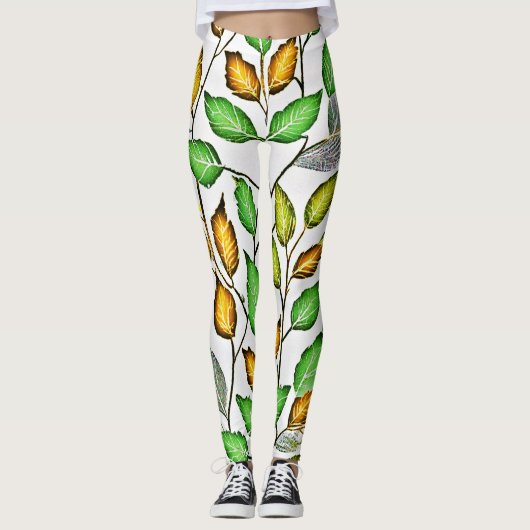 Chique levendige bladeren patroon leggings (Voorkant)