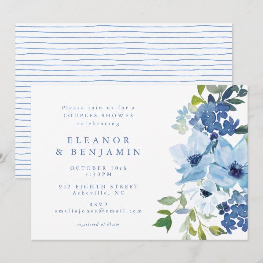 Chique licht blauw Waterverf bloemenkoppels douche Kaart (Voorkant / Achterkant)