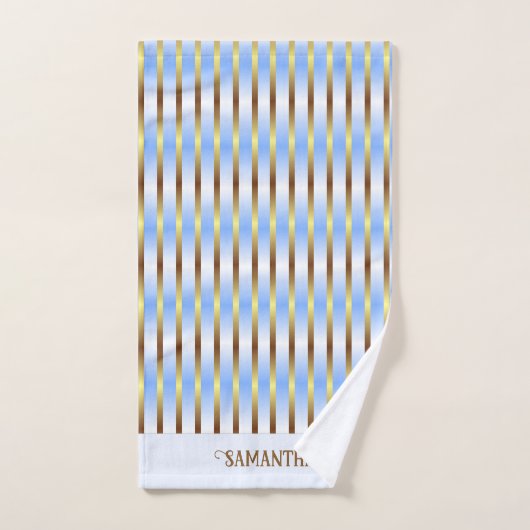 Chique licht blauw wit en goud strepen monogram bad handdoek (Handdoek)