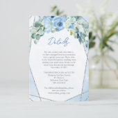Chique licht pastelblauwe bloemen eucalyptus detai informatiekaartje (Staand voorkant)