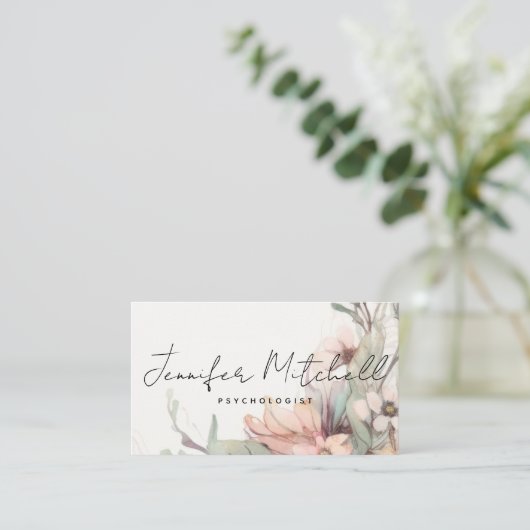 Chique Licht Roos Sage Groen Boheems Bloemen Scrip Visitekaartje (Staand voorkant)