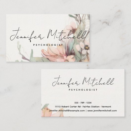 Chique Licht Roos Sage Groen Boheems Bloemen Scrip Visitekaartje (Voorkant / Achterkant)