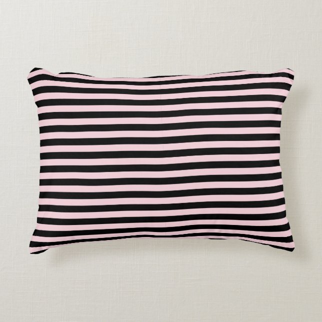 Chique Licht Roze en Zwart Gestreept Accent Kussen (Voorkant)