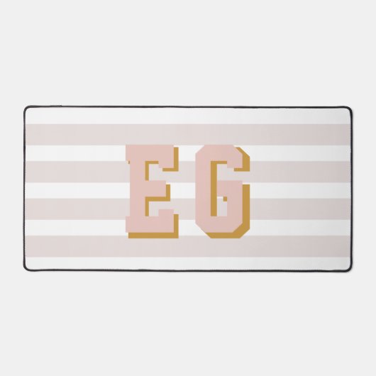 Chique Licht Roze Preppy Monogram Initialen Bureaumat (Voorkant)