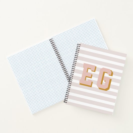 Chique Licht Roze Preppy Monogram Initialen Canvas Notitieboek (Binnen)
