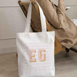 Chique Licht Roze Preppy Monogram Initialen Canvas Tote Bag