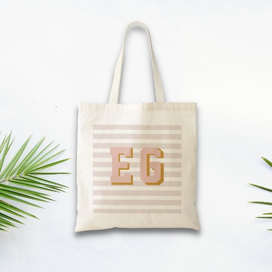 Chique Licht Roze Preppy Monogram Initialen Canvas Tote Bag