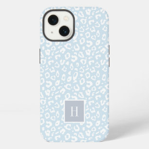 Chique lichtblauwe luipaardprint monogram iPhone 13 hoesje
