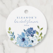 Chique lichtblauwe waterverf bloem bruiloftsshower bedankjes labels (Voorkant)