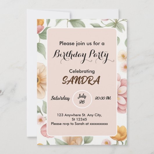 chique lichte roze tuin bloemenverjaardag kaart (Voorkant)