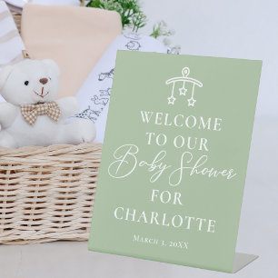 Chique lichtgroene babyshower welkom reclamebord met voetstuk