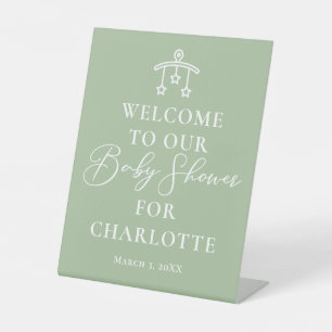 Chique lichtgroene babyshower welkom reclamebord met voetstuk
