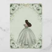 Chique lichtgroene bloemige bruine prinsessen Quin Folie Uitnodiging (Achterkant)