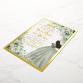 Chique lichtgroene bloemige bruine prinsessen Quin Folie Uitnodiging (Gedraaid)