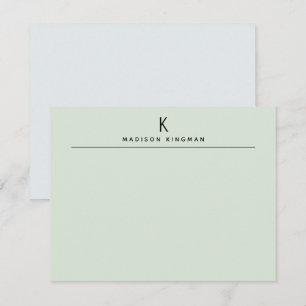 Chique Lichtgroene Moderne Monogram Eerste Letter  Notitiekaartje