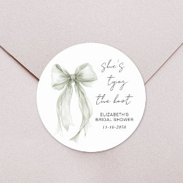 Chique lichtgroene strik waterverf bruidsdouche ronde sticker