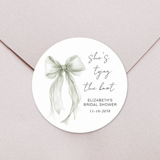 Chique lichtgroene strik waterverf bruidsdouche ronde sticker