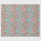 Chique lichtroze lichtblauw bloemmotief cadeaupapier (Vlak)