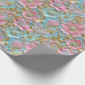 Chique lichtroze lichtblauw bloemmotief cadeaupapier (Hoek)