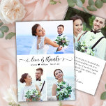 Chique Liefde en Bedankt Script Fotocollage Bruilo<br><div class="desc">Modern Elegant Liefde en Bedankt Script 3 Fotocollage Bruiloft Dank je Kaart. Stijlvolle bruiloft dank u kaart sjabloon met drie (3) foto op de voorkant en een (1) foto op de achterkant. Met de tekst "Liefde en Bedankt" in een wervelende cursieve met de hand geletterde kalligrafie of typografie script lettertype...</div>