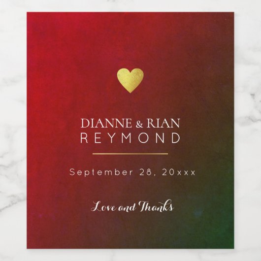 Chique Liefde Hart Classy Elegant Bruiloft Rood Wijn Etiket (Enkel label)