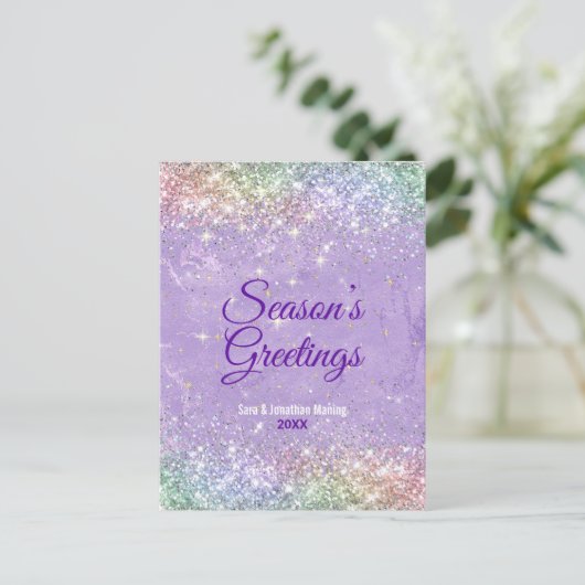 Chique lila paarse faux glitter Kerst nieuwjaar Briefkaart (Staand voorkant)