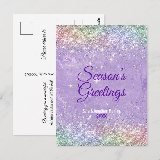 Chique lila paarse faux glitter Kerst nieuwjaar Briefkaart (Voorkant / Achterkant)